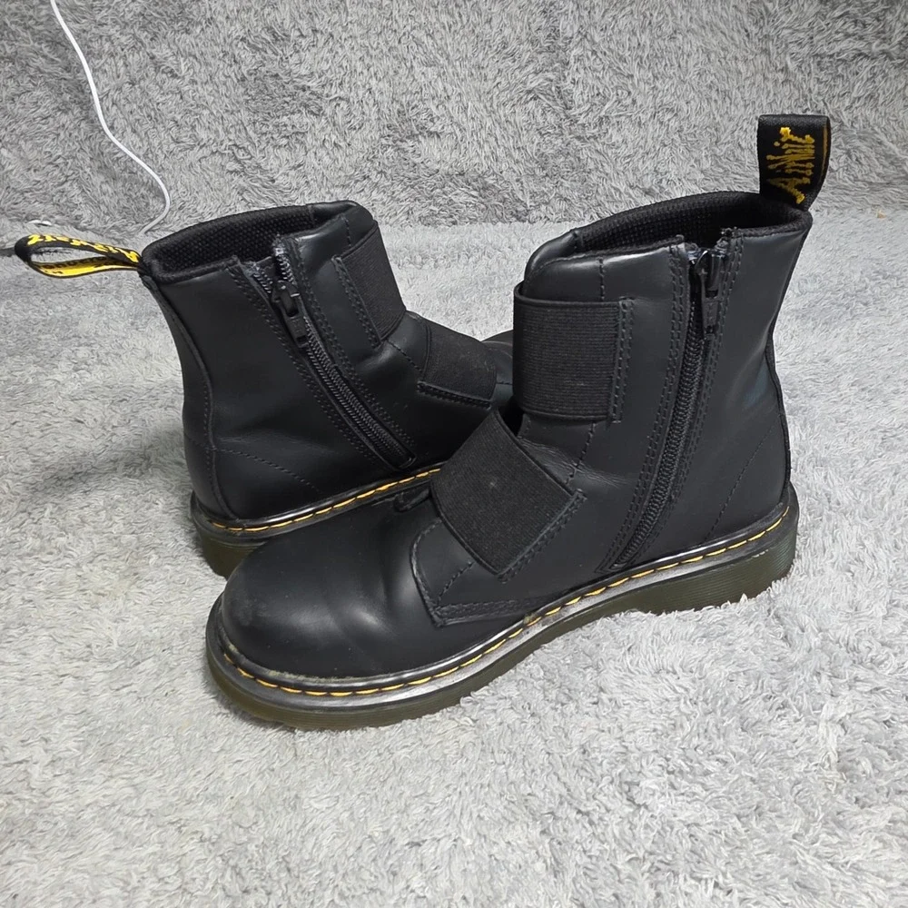 Dr. Martens 1460 Elastic J Boot Black Leather Side Zip Kids Size 3‎ EU 34